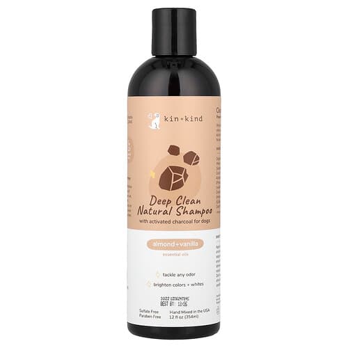 Kin+Kind, Diepreinigende natuurlijke shampoo voor honden, amandel + vanille, 354 ml