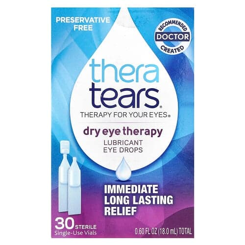 TheraTears, Therapie voor droge ogen, smeermiddel voor oogdruppels, 30 steriele flesjes voor eenmalig gebruik