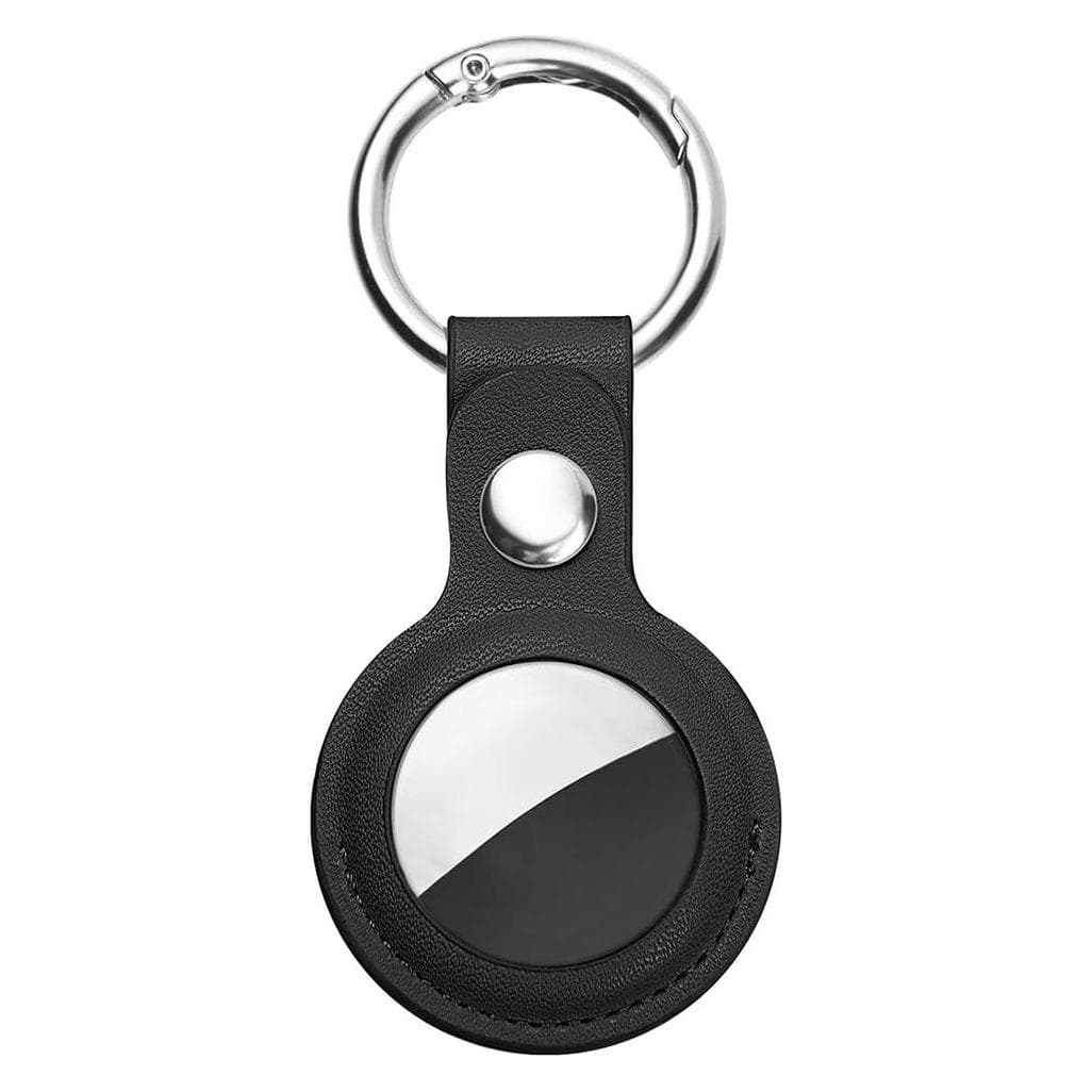 Techsuit - Secure Leather Holder (SLH1) - Apple AirTag Case, with Metal Ring - Black, Accessoires voor trackers, Zwart