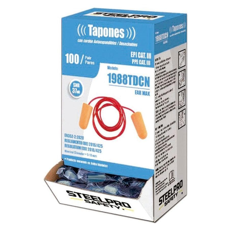 SteelPro, Gehoorbescherming, Ear max disposable earplugs with cord, box 100 units (100x)