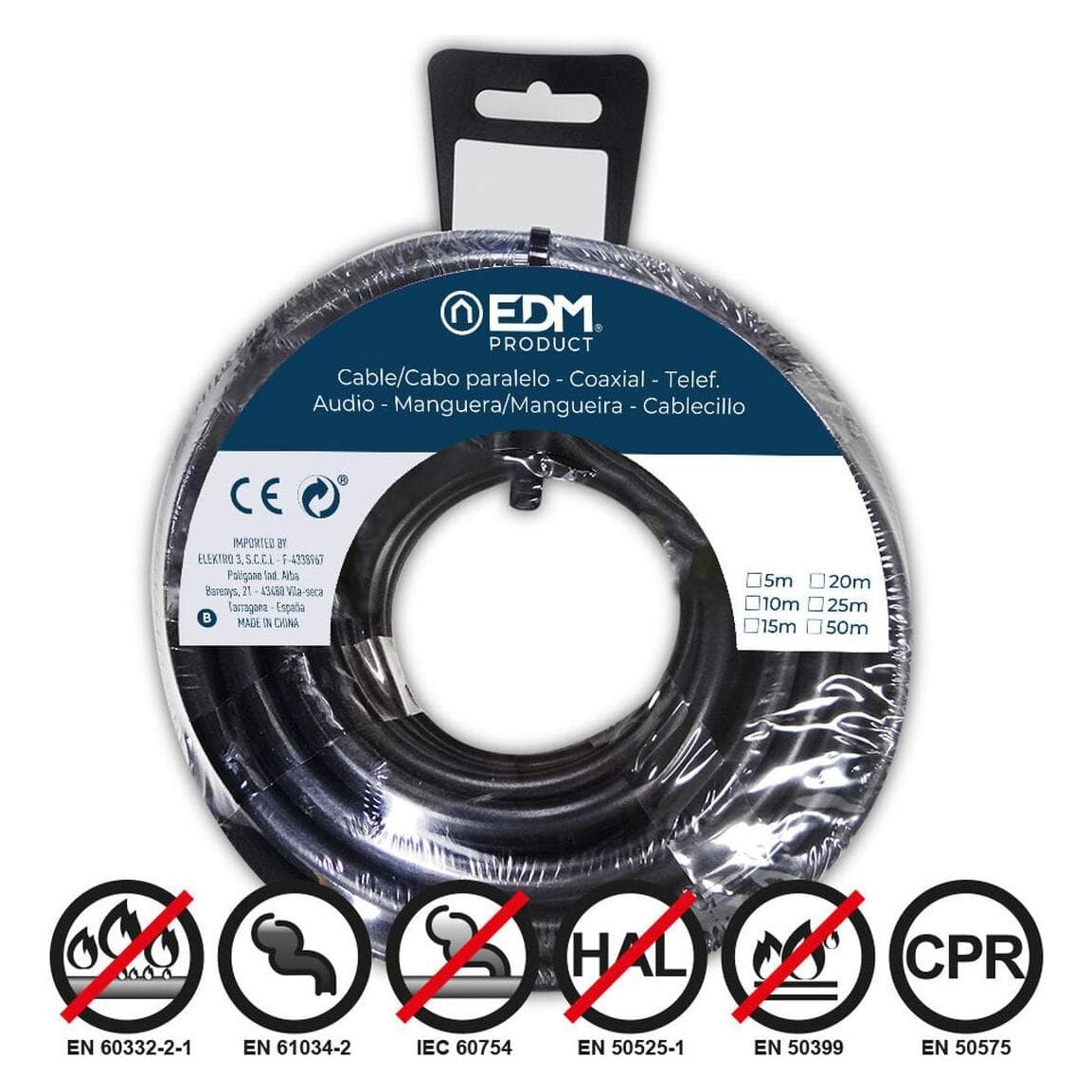 EDM, Kabelhaspels, Elektrische draadrol h07z1-k 4,00 mm² zwart, 50 m (50 m, 4 mm²)