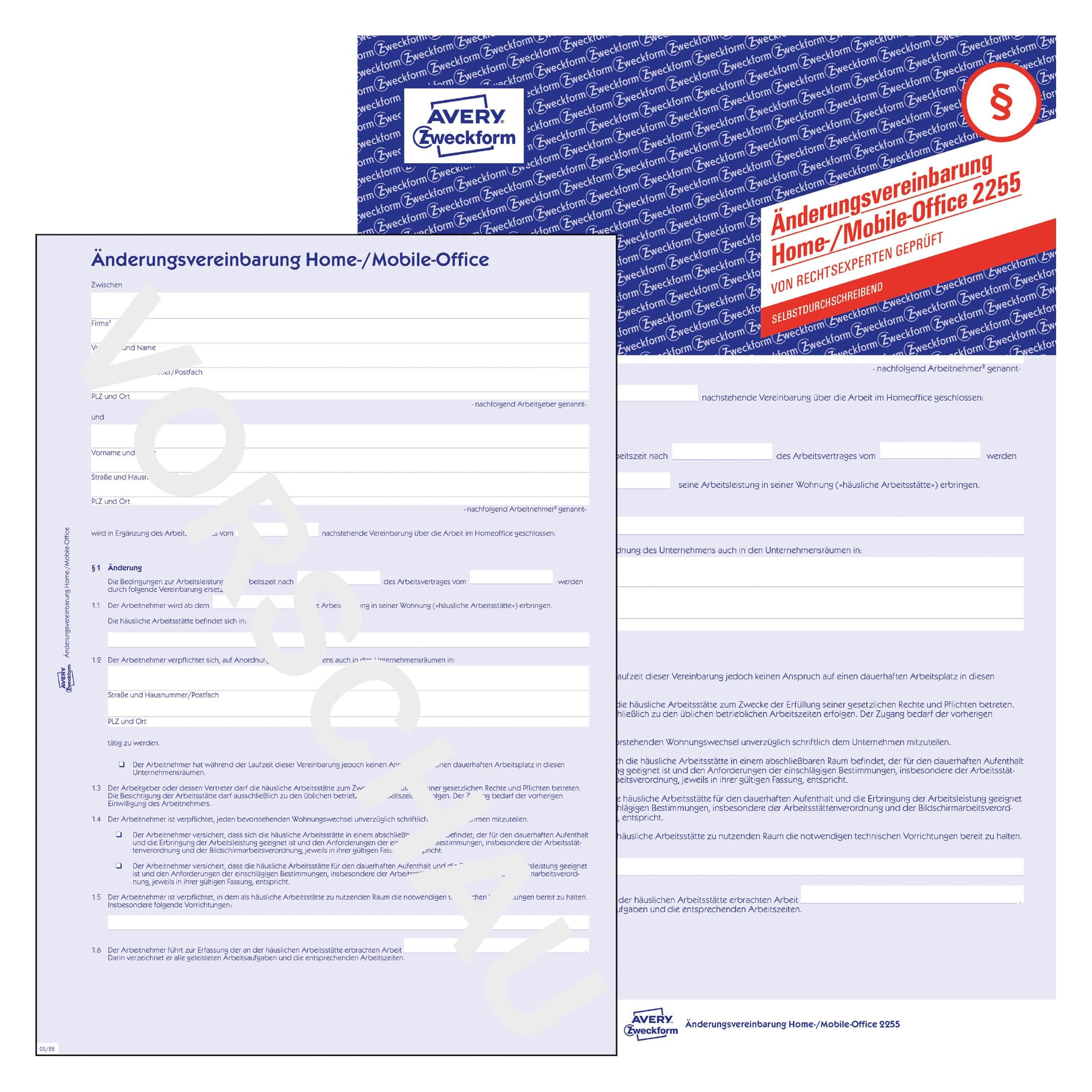 Avery, Formulier, Wijzigingsovereenkomst thuis/mobiel kantoor