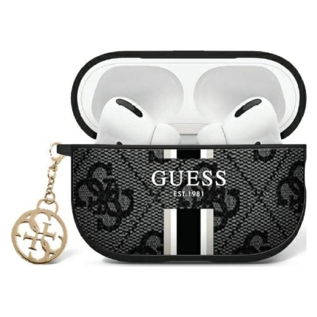 Guess GUA2P4RPSK AirPods 1/2 hoesje czarny/zwart 4G Bedrukte Strepen Bedel (Hoofdtelefoon hoes), Hoofdtelefoon Tassen + Beschermende Covers, Zwart