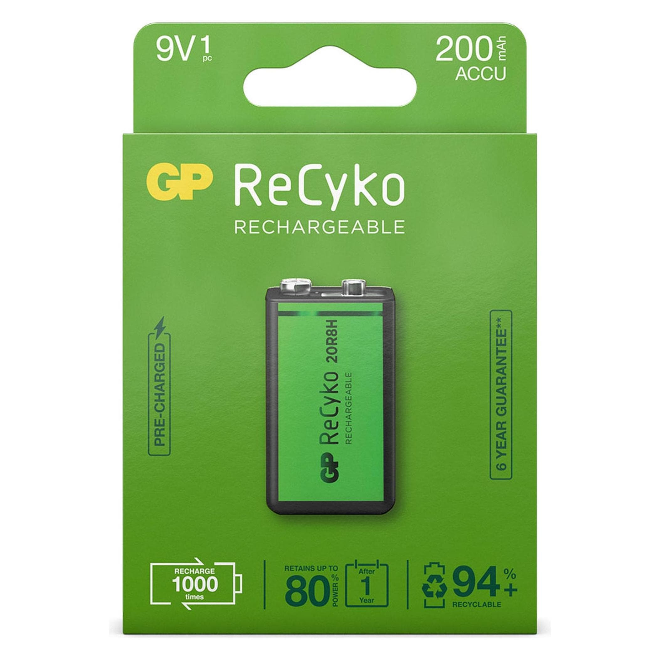 GP Batteries ReCyko (1 Pcs., 9V Block, 200 mAh), Batterijen