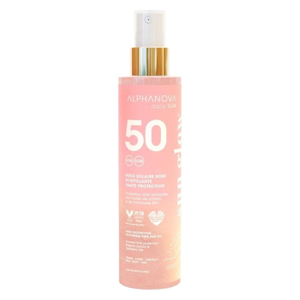 Alphanova, Zonnecrème, Sun Oil Pink Glitter High Protection SPF 50 (SPF 50, 125 ml)