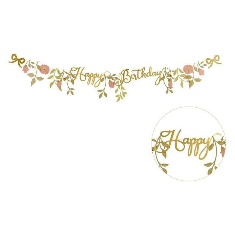 Unique Vrolijke verjaardagsbanner met roségouden bloemen, 1,3 m