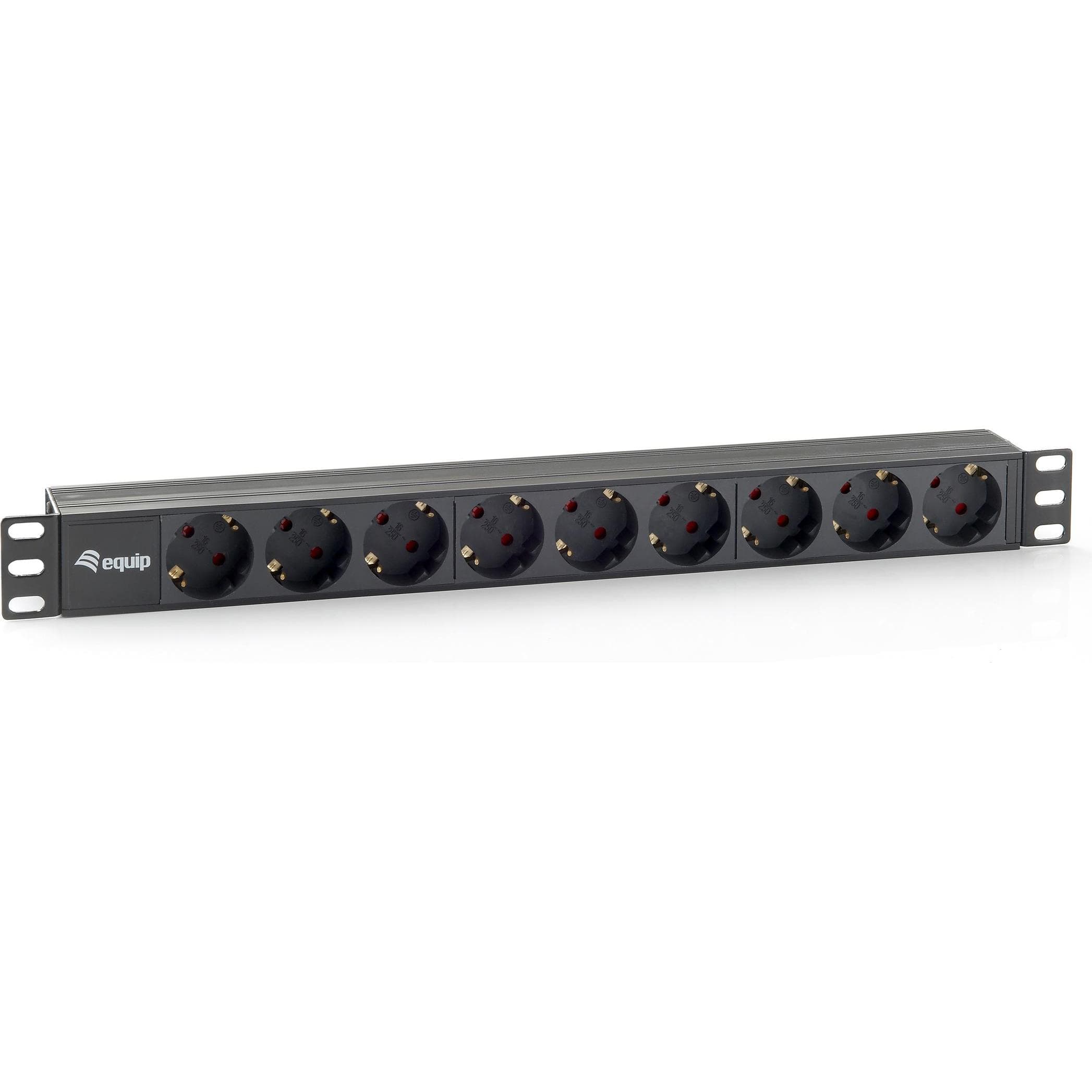 equip, Stekkerdoos, Contactdoosstrook 9-voudig Schuko 1.8n kabel RAL9005 (8x, CEE 7/4, 1.80 m)