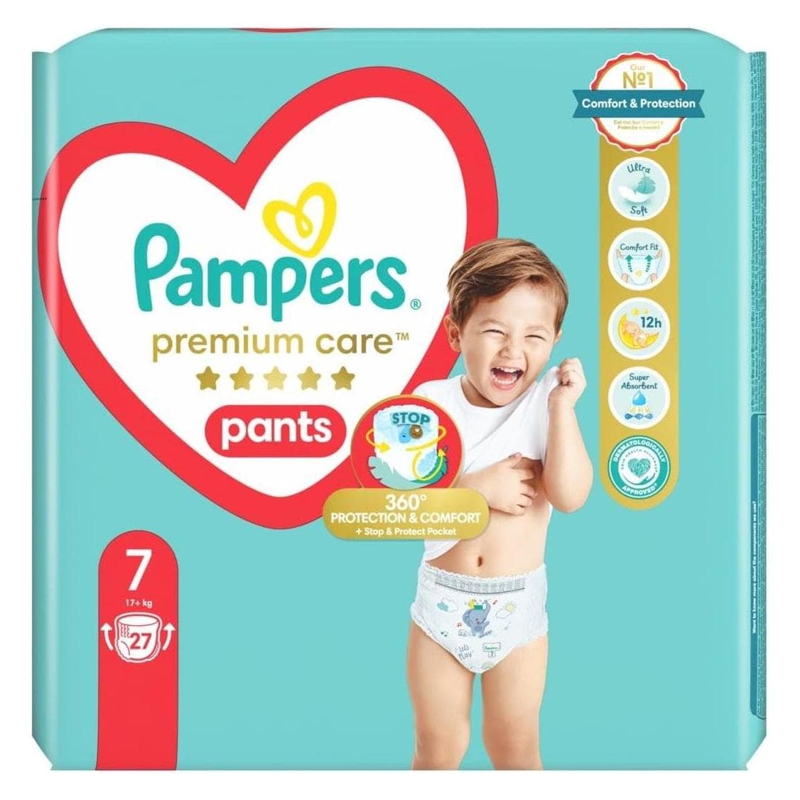 Pampers Premium Care Pants luiers, maat 7, 27 luiers, 17+kg (Maat 7, Verplaatsbaar pakket, 27 Pcs.)