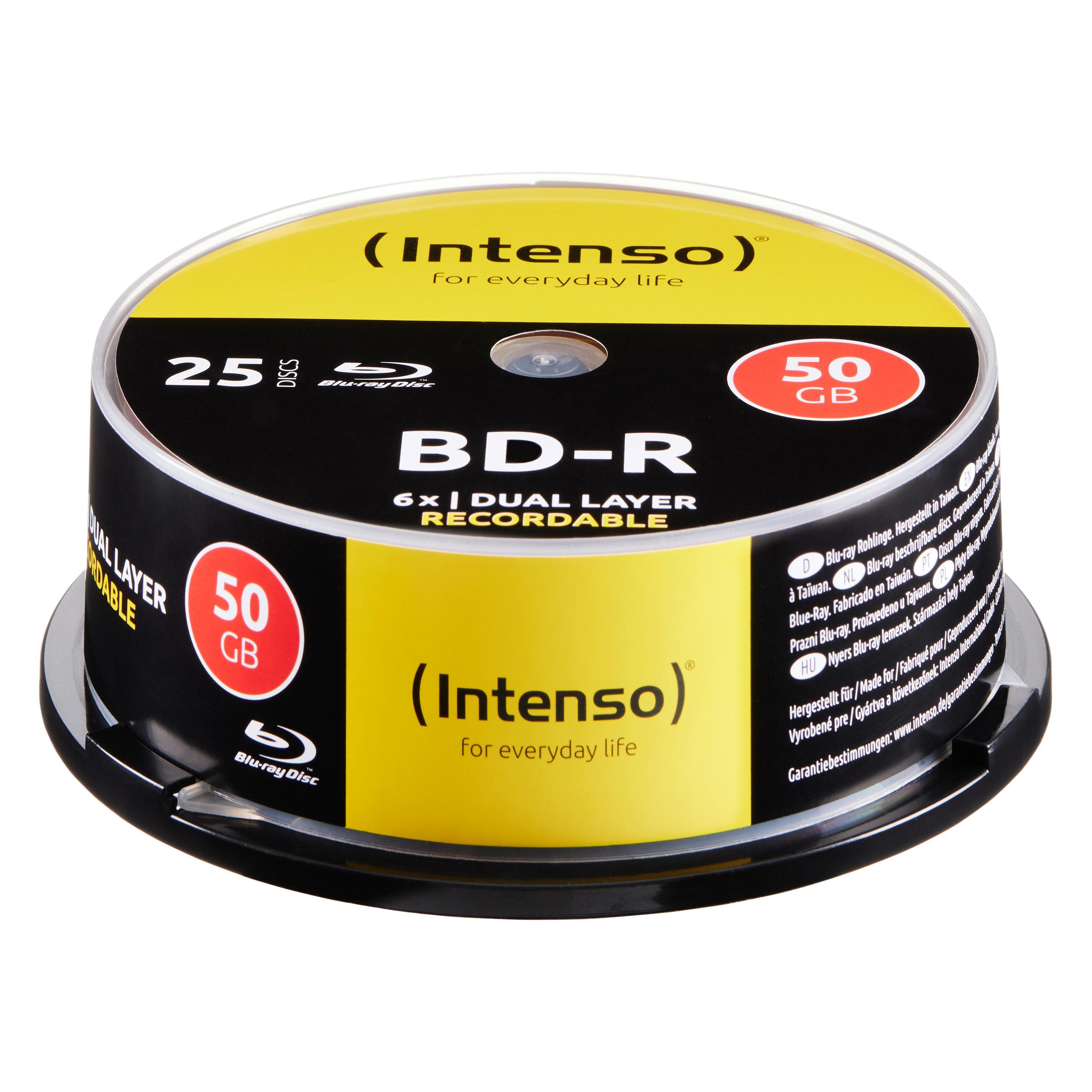 Intenso 1x25 BD-R 50GB 6x zo snel, Cakebox (25x), Optische gegevensdrager