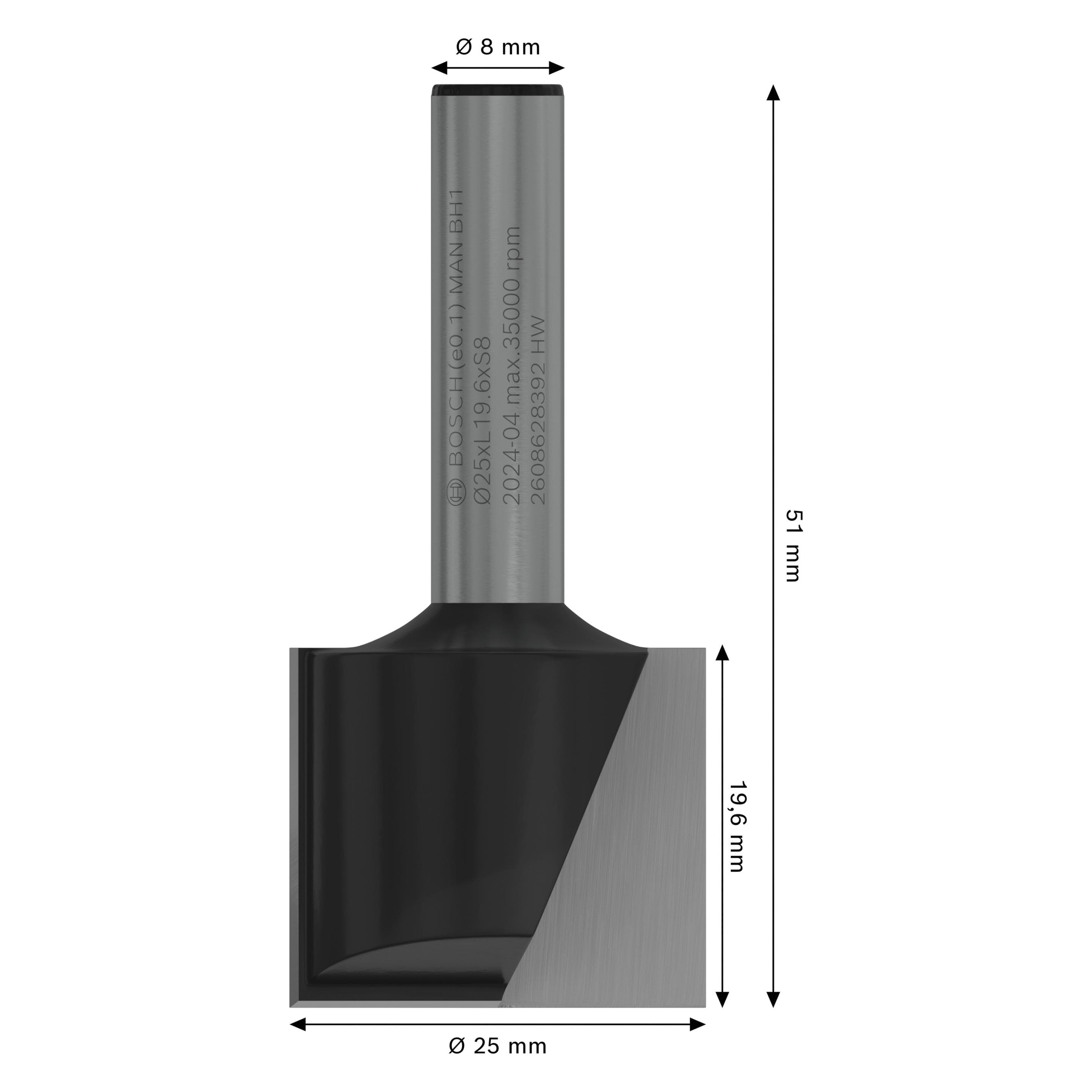 Bosch Professional Zubehör, Cutters, Grooving cutter, 8 mm, D1 25 mm, L 19.6 mm, G 51 mm. For hand routers
