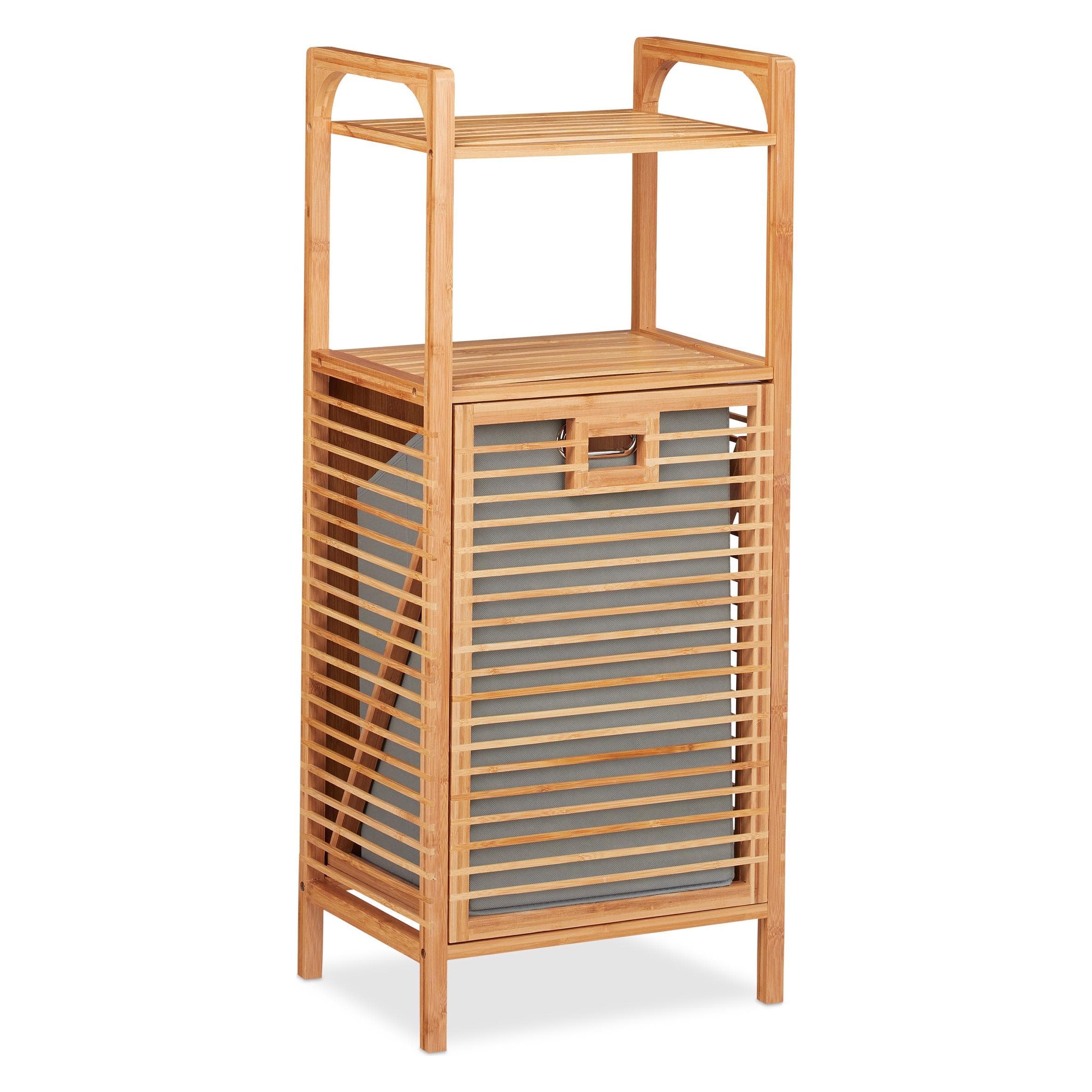 Relaxdays, Badkamerkast, Badkamerplank met wasmand (40 x 30 x 95 cm)