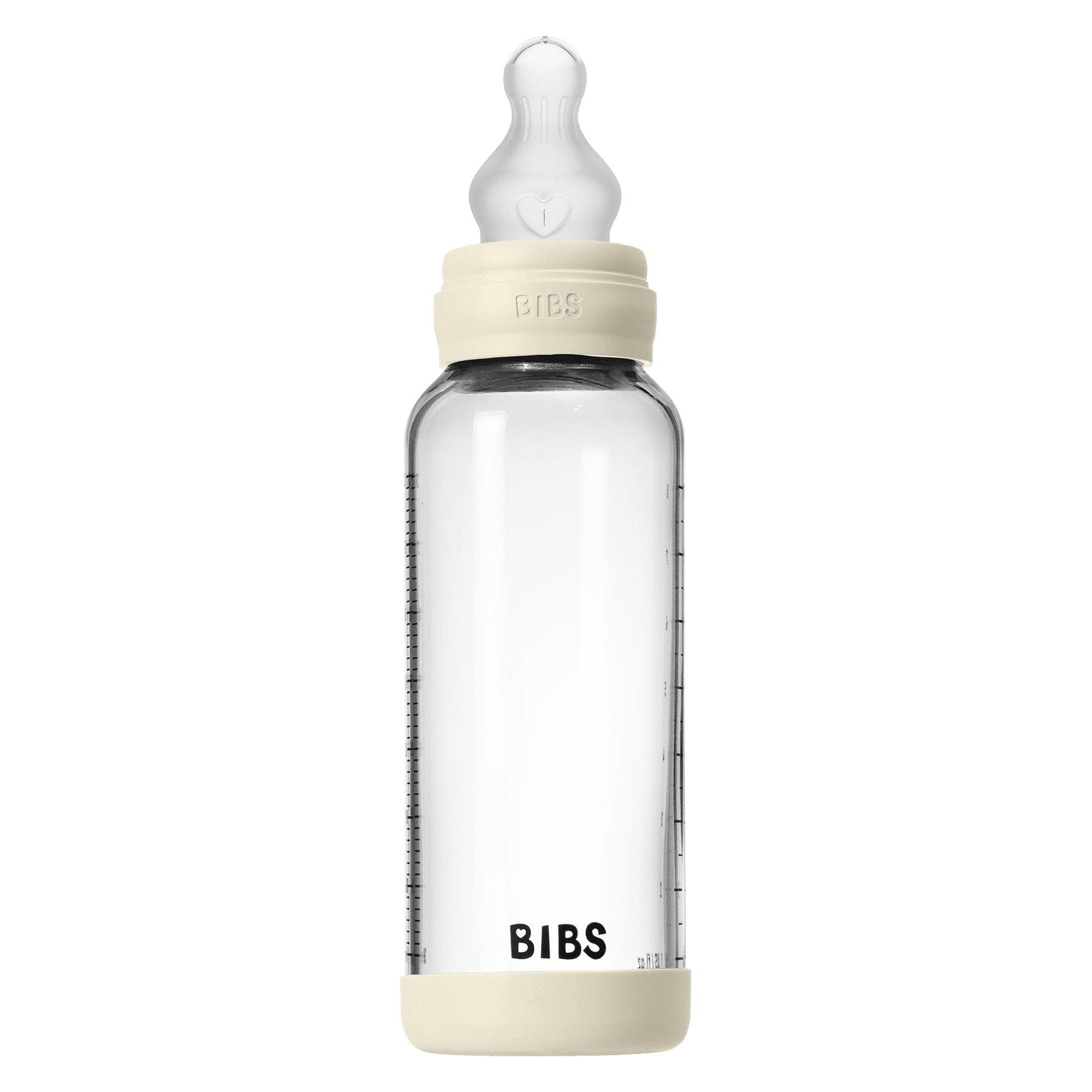 Bibs, Babyfles, - Glass Baby Bottle Round Silicone Medium Flow - Ivory - 240 ml (240 ml)