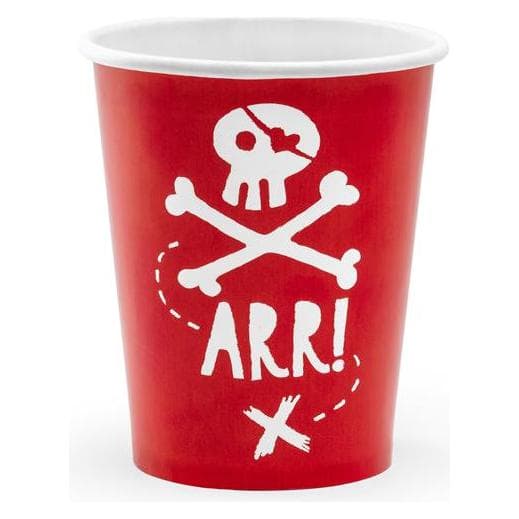Partydeco, Wegwerpservies, Bekers Pirates Party, rood, 220ml (1 pkt / 6 st.)