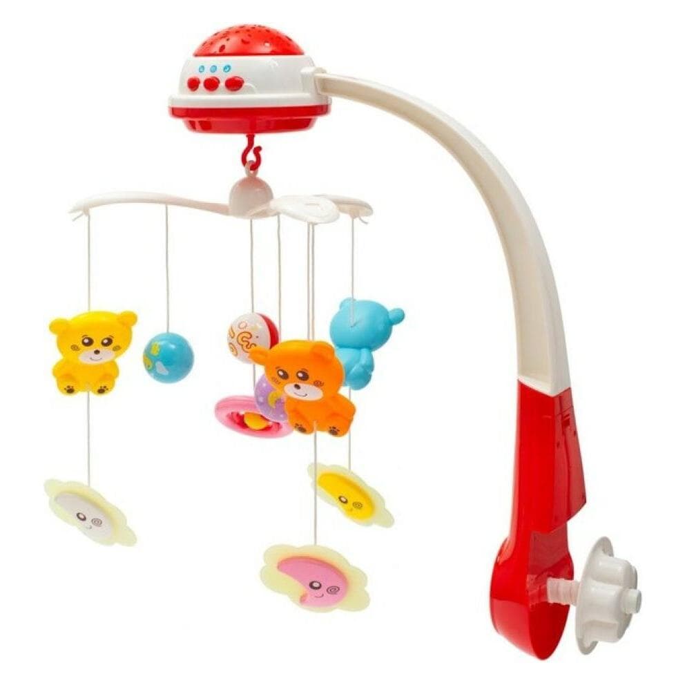 Baby Mix, Speelgoed voor kinderwagens, 37046 KARUSSELL MIT PROJEKTOR ROT