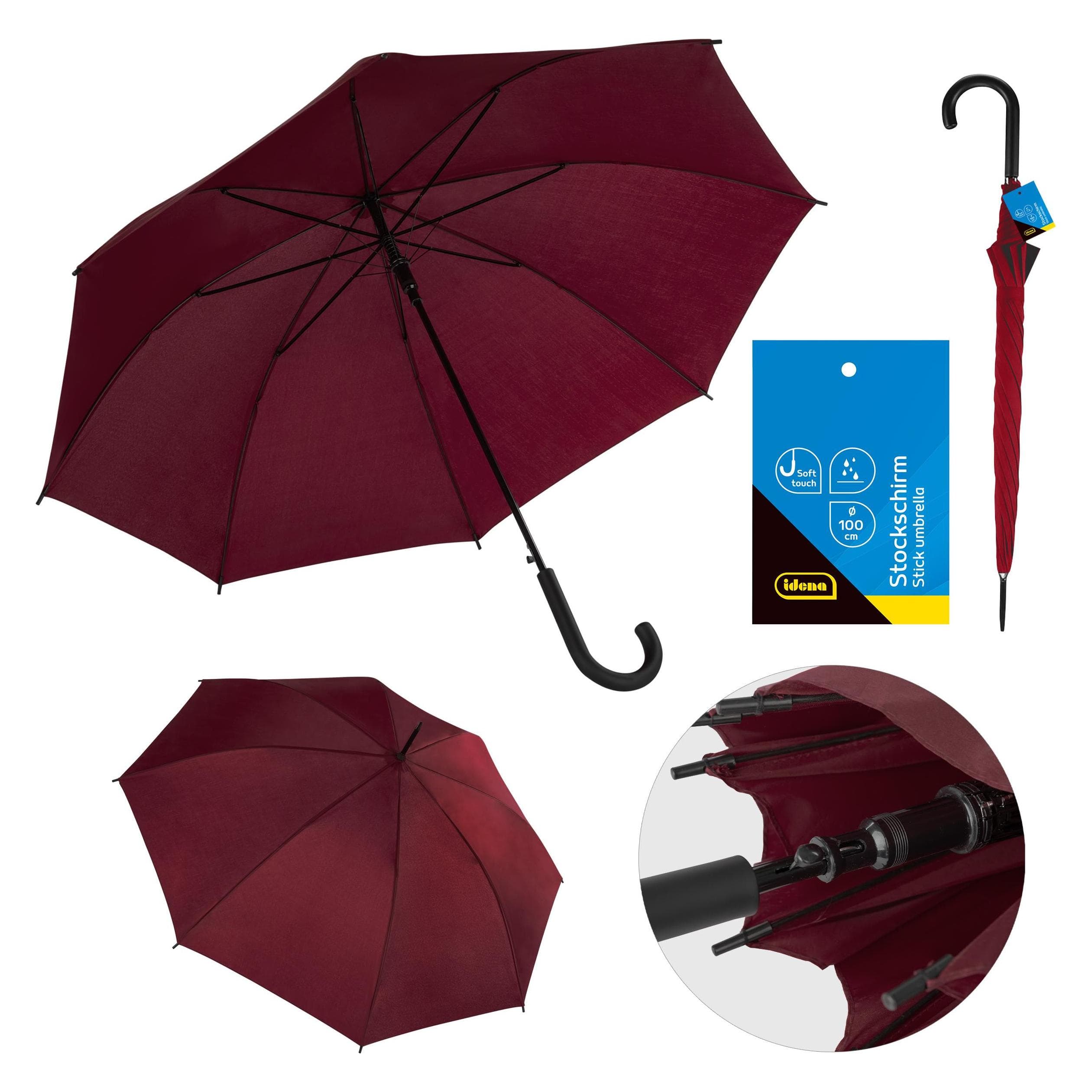 Idena, Paraplu, Stokparaplu bordeaux Ø100cm soft-touch design handvat, Rood
