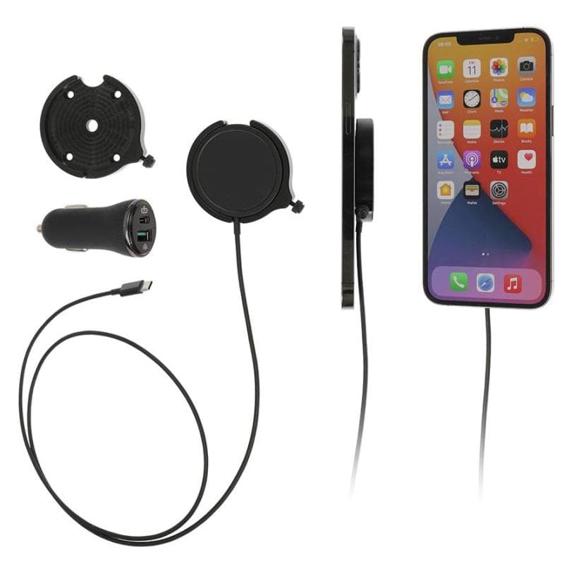 Brodit Houder met MagSafe + autolader/o. kogelgewricht, Smartphonehouder, Zwart