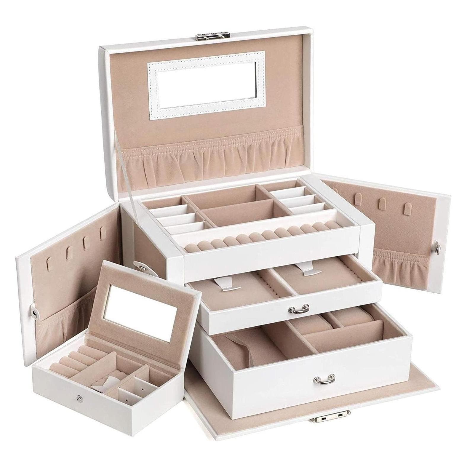 Songmics, Horlogebox + juwelenopslag, Belle, Wit