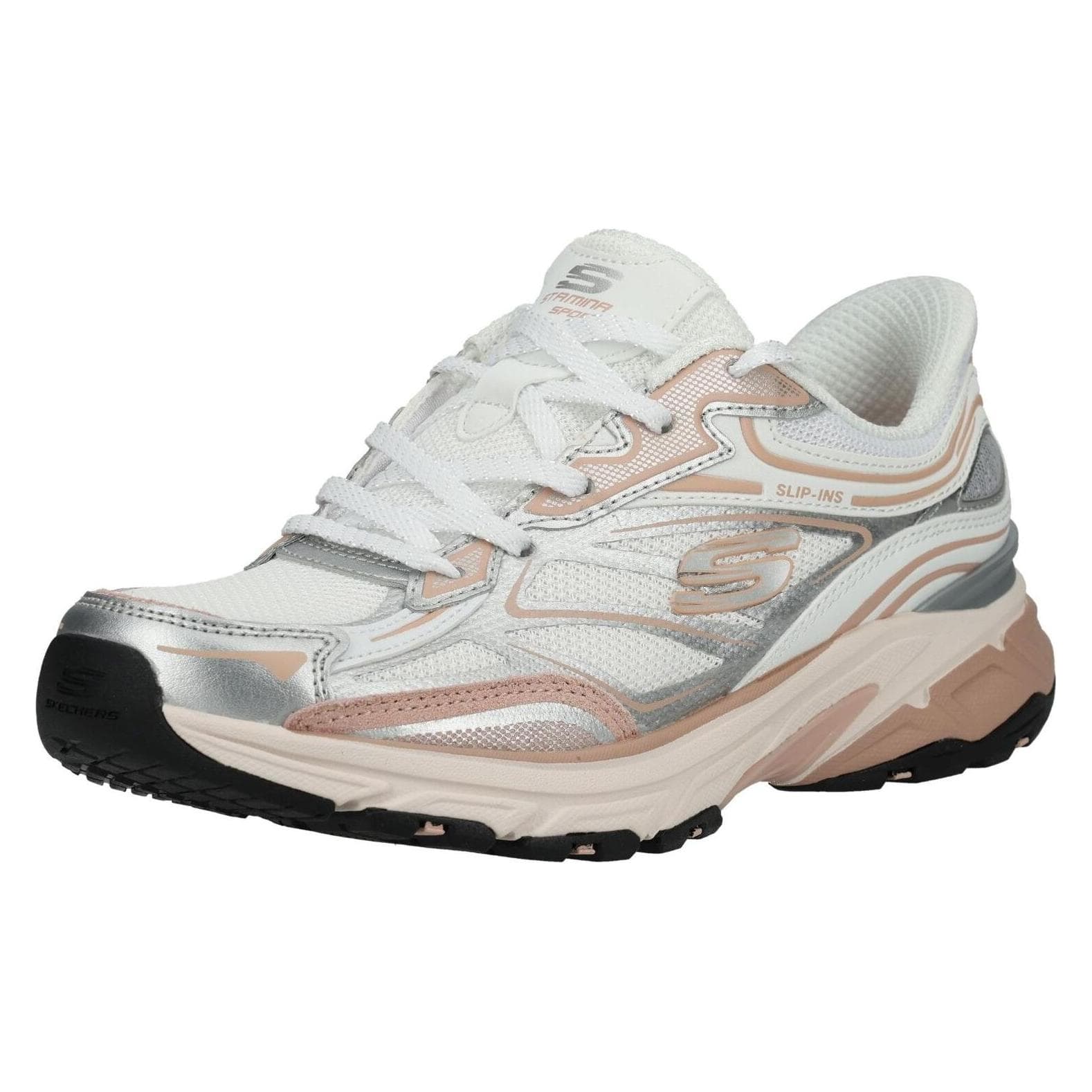 Skechers, Women, Sneakers, Women’s slip-on trainers: Stamina Sport, White, Pink, Silver, (38)