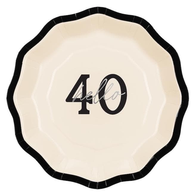 Partydeco, Wegwerpservies, Pappteller „40“ – Creme mit Schleife (6x)