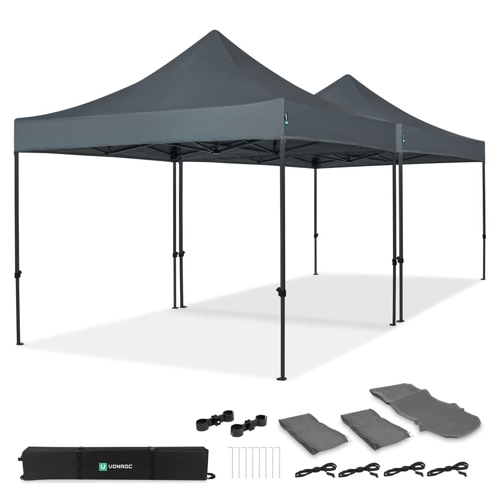 Partytent - 6x3m - Premium easy-up Partytent | set incl. 2x Tent en 1x koppelsysteem – Grijs