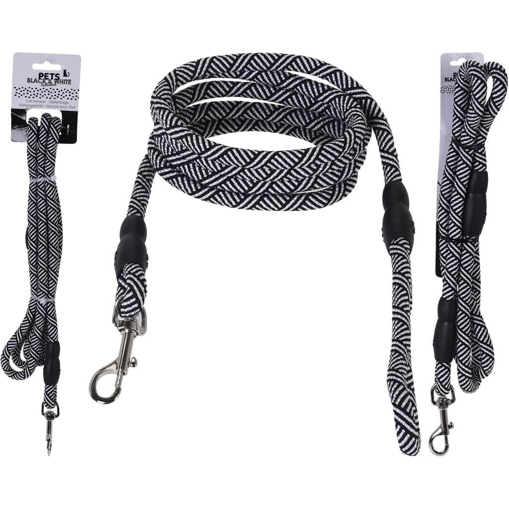 Basic Pets black and white collection hondenriem 130cm zwart/wit