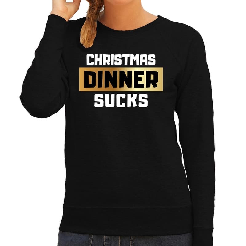 Zwarte foute kersttrui / sweater Christmas dinner / kerstdiner sucks voor dames