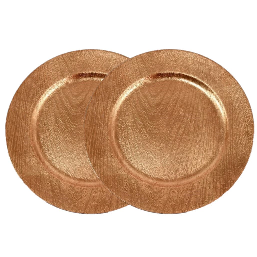 Gerim kerstdiner onderborden - 12x - rond - goud - houtlook - D33 cm