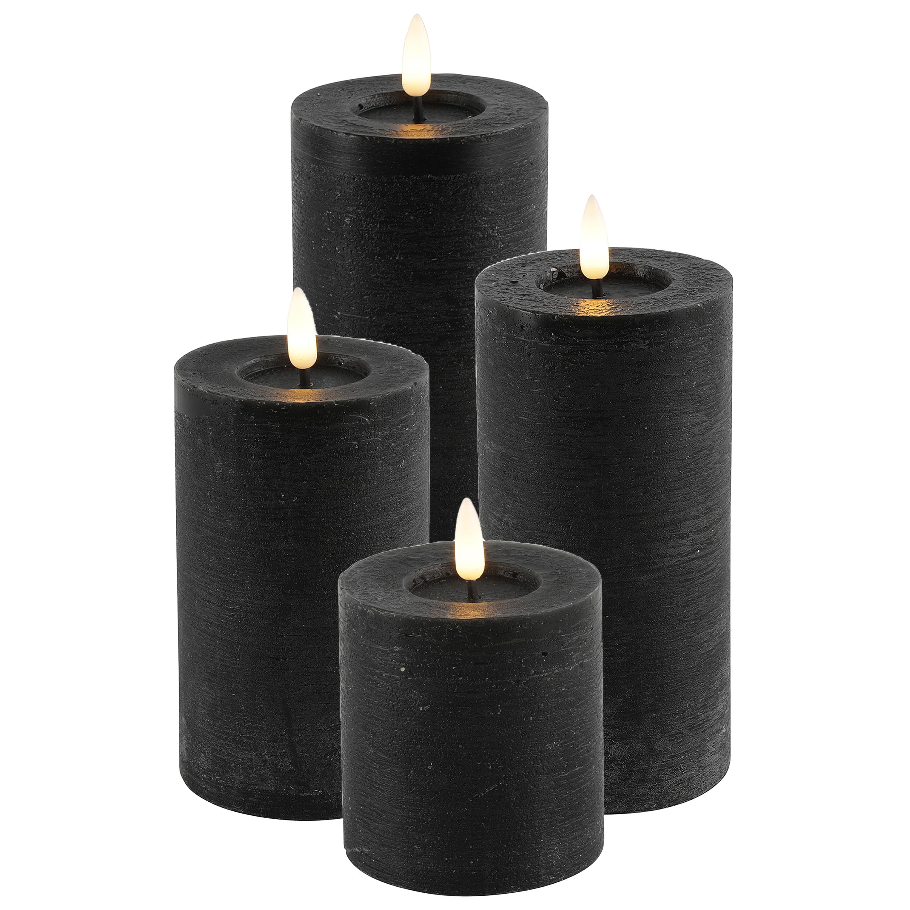 LED kaarsen/stompkaarsen - set 4x - zwart - H8, H15, H20 cm