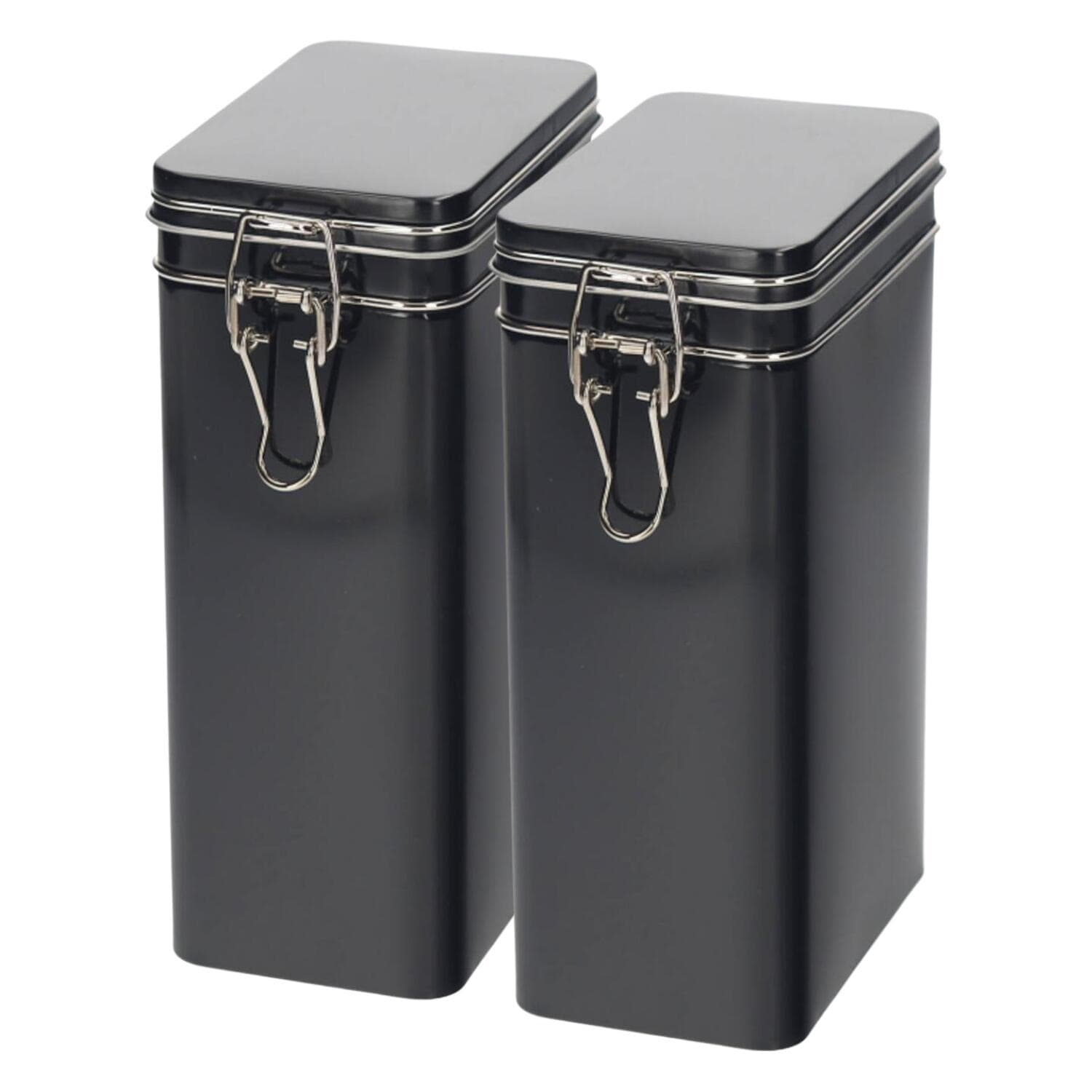 Koffieblik / bewaarblik - 2x - zwart - beugelsluiting - 12 x 8 x 20 cm - rechthoekig