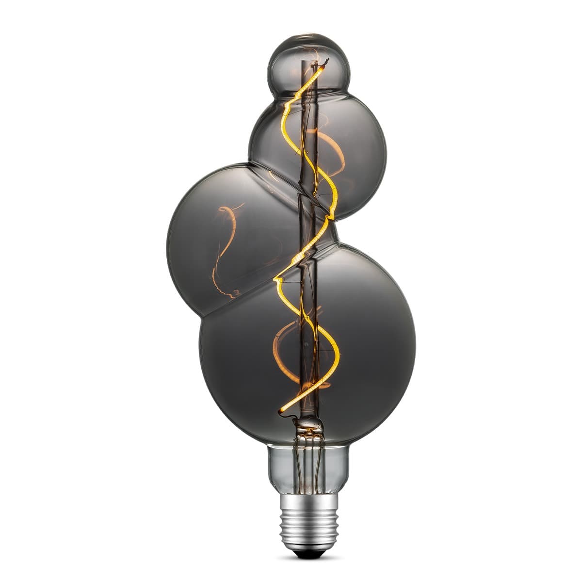 Edison Vintage E27 LED filament lichtbron Bubbel | Spiraal | Retro LED lamp | 11/11/23cm | Rook | geschikt voor E27 fitting | Dimbaar | 4W 100lm 1800K