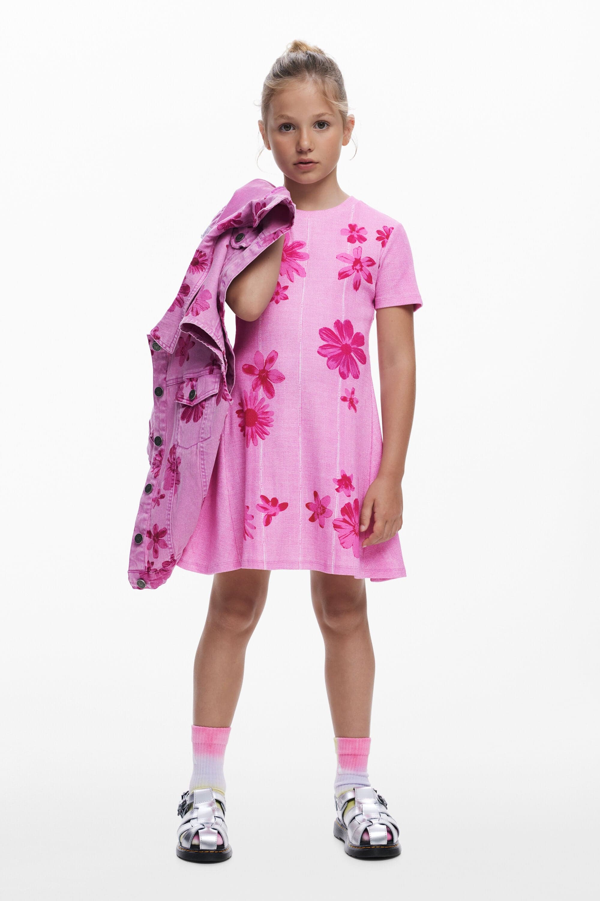 Desigual, plissé bloemen jurk, Kinderen, Katoen, Rood, 7/8