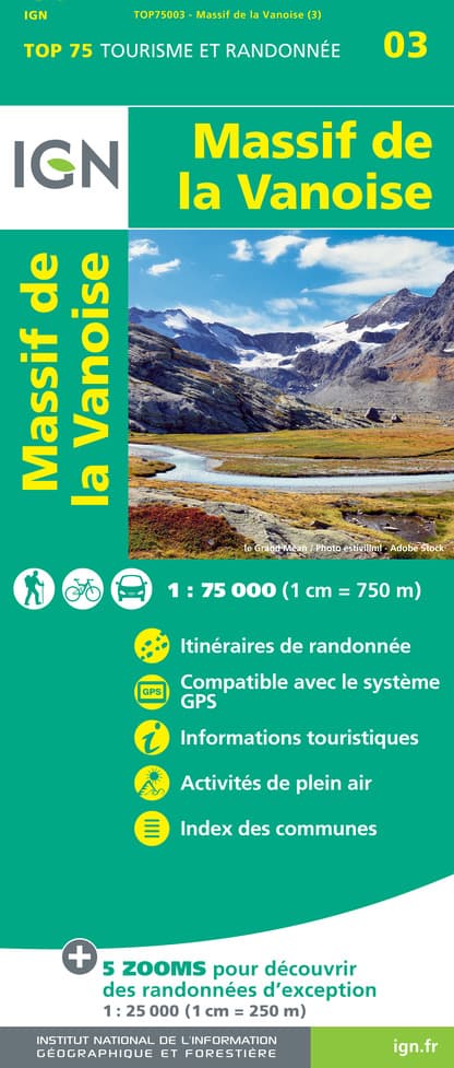 Fietskaart - Wandelkaart 75003 Massif de la Vanoise | IGN - Institut G
