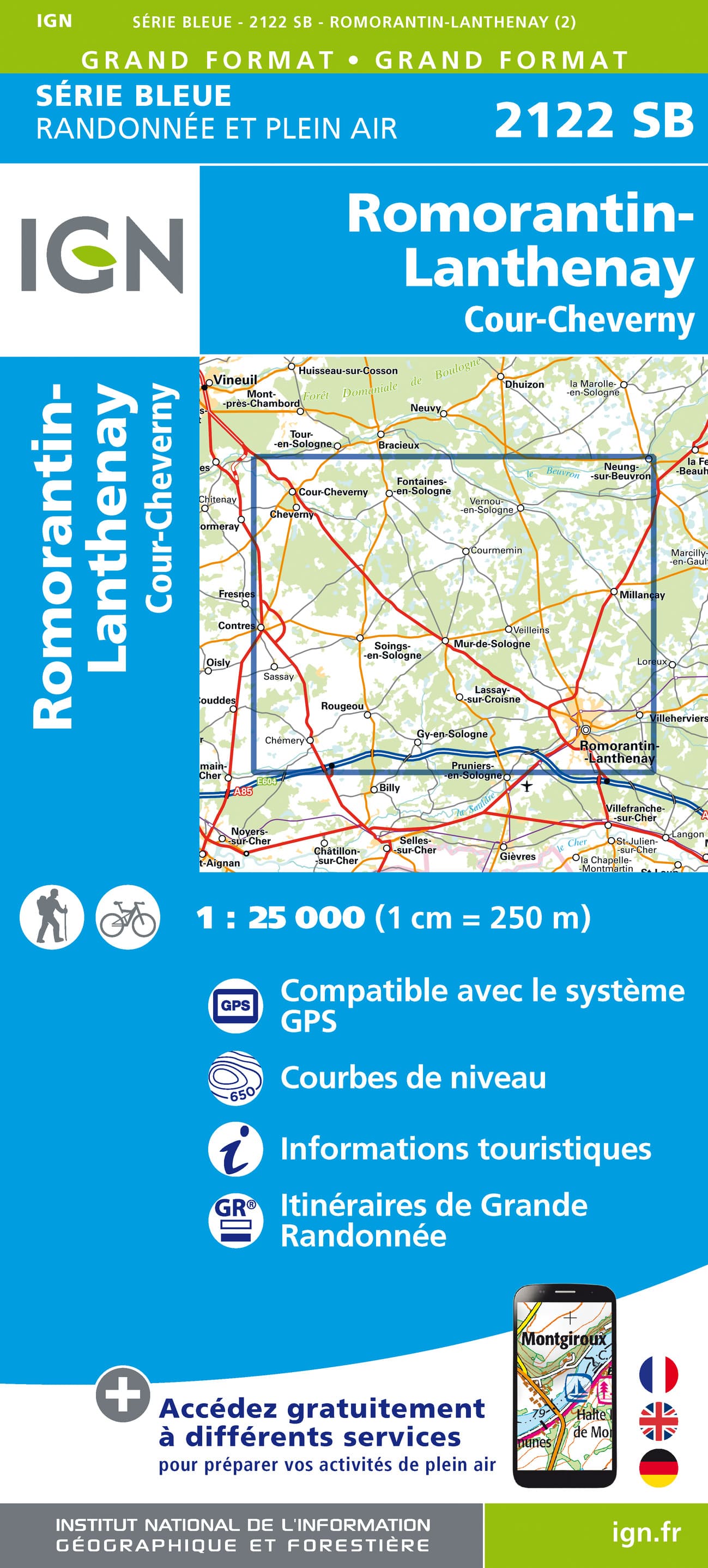 Wandelkaart - Topografische kaart 2122 SB - Serie Bleue Romorantin-Lan