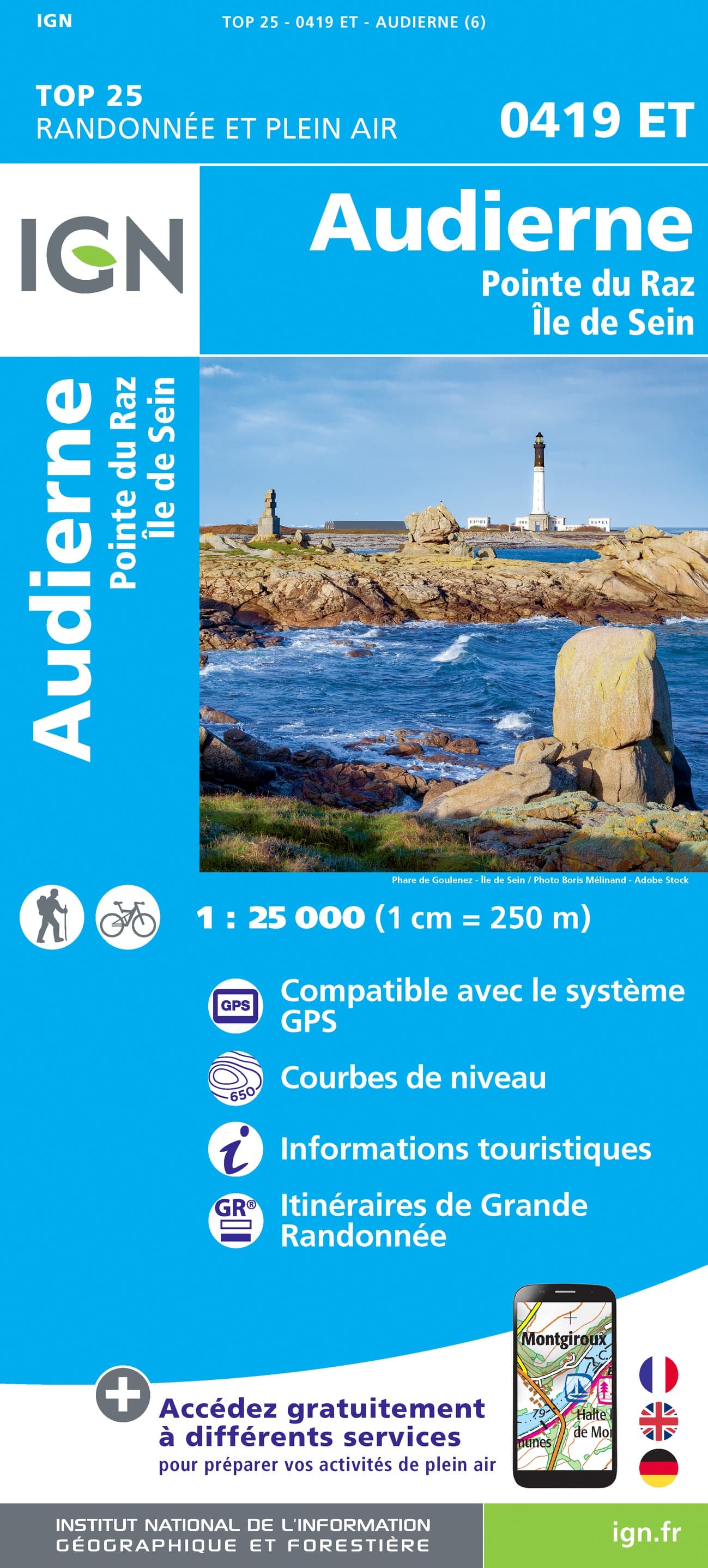 Wandelkaart - Topografische kaart 0419ET Audierne, Pointe du Raz, Pont