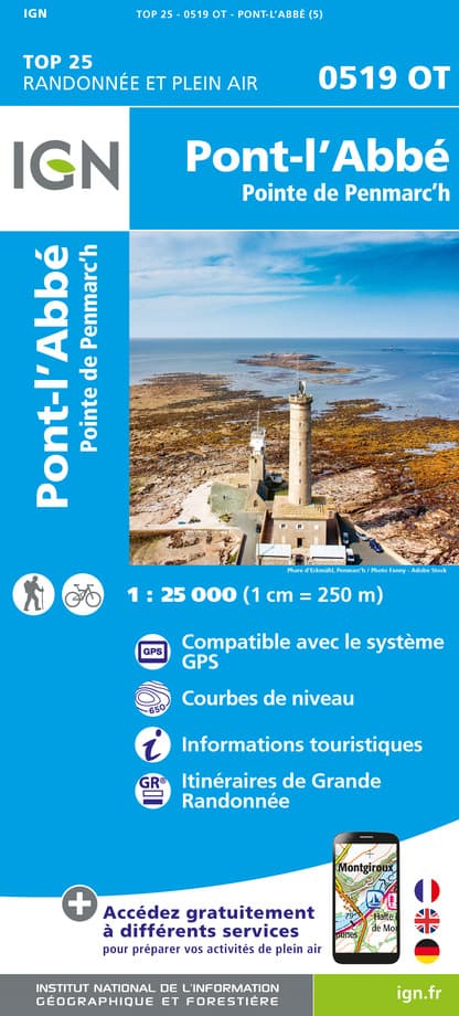 Wandelkaart - Topografische kaart 0519OT Pont l Abbé, Pointe de Penmar