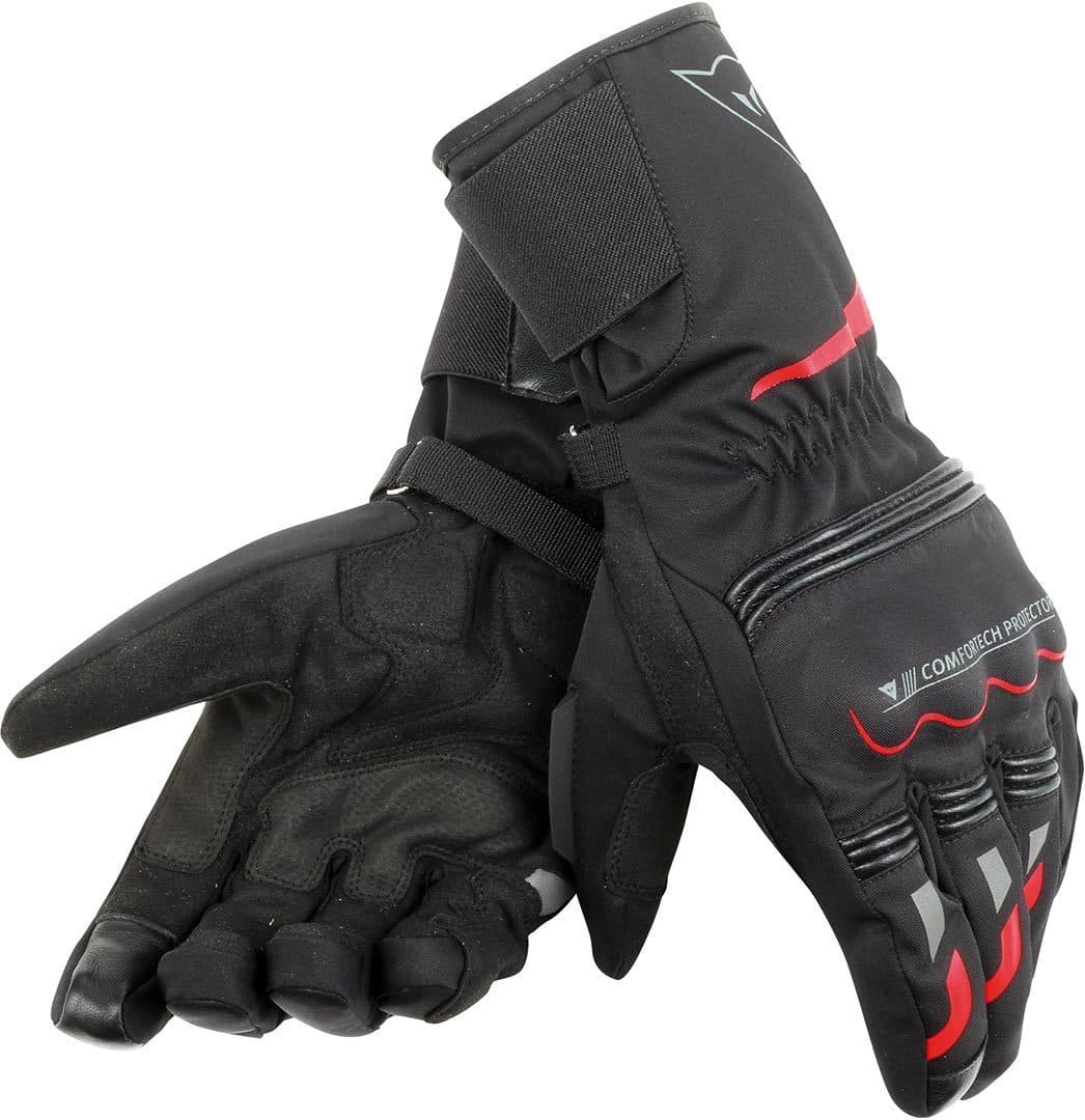 Dainese Tempest Unisex D-Dry Lange motorfiets handschoenen, zwart-rood, afmeting 3XS voor man