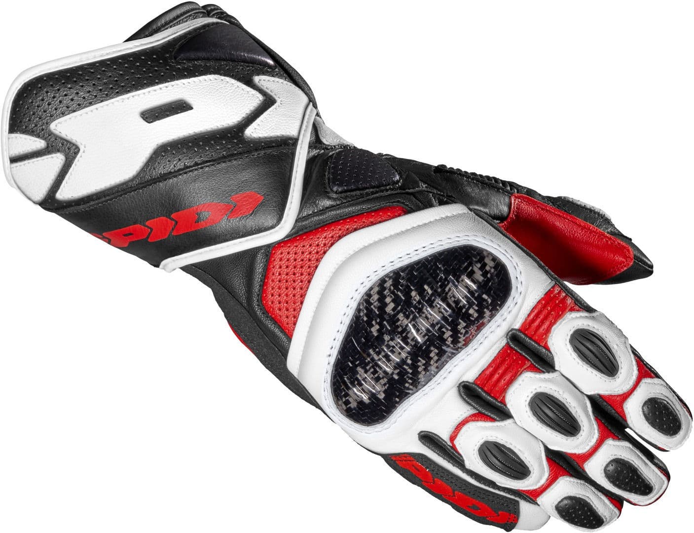 Spidi Carbo 7 Motorfiets handschoenen, zwart-wit-rood, afmeting S voor man