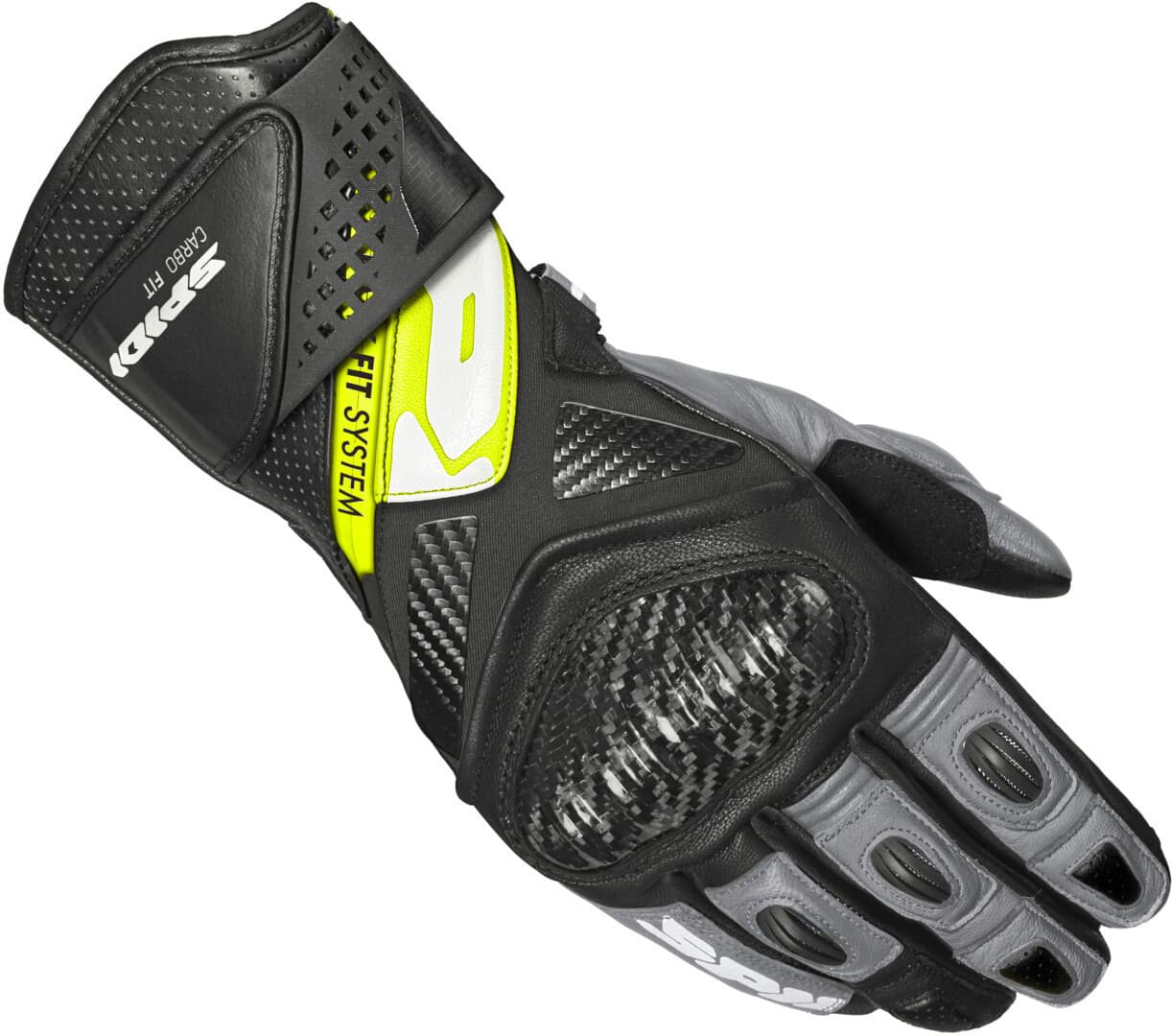Spidi Carbo Fit Motorfiets handschoenen, zwart-grijs-geel, afmeting XL voor man