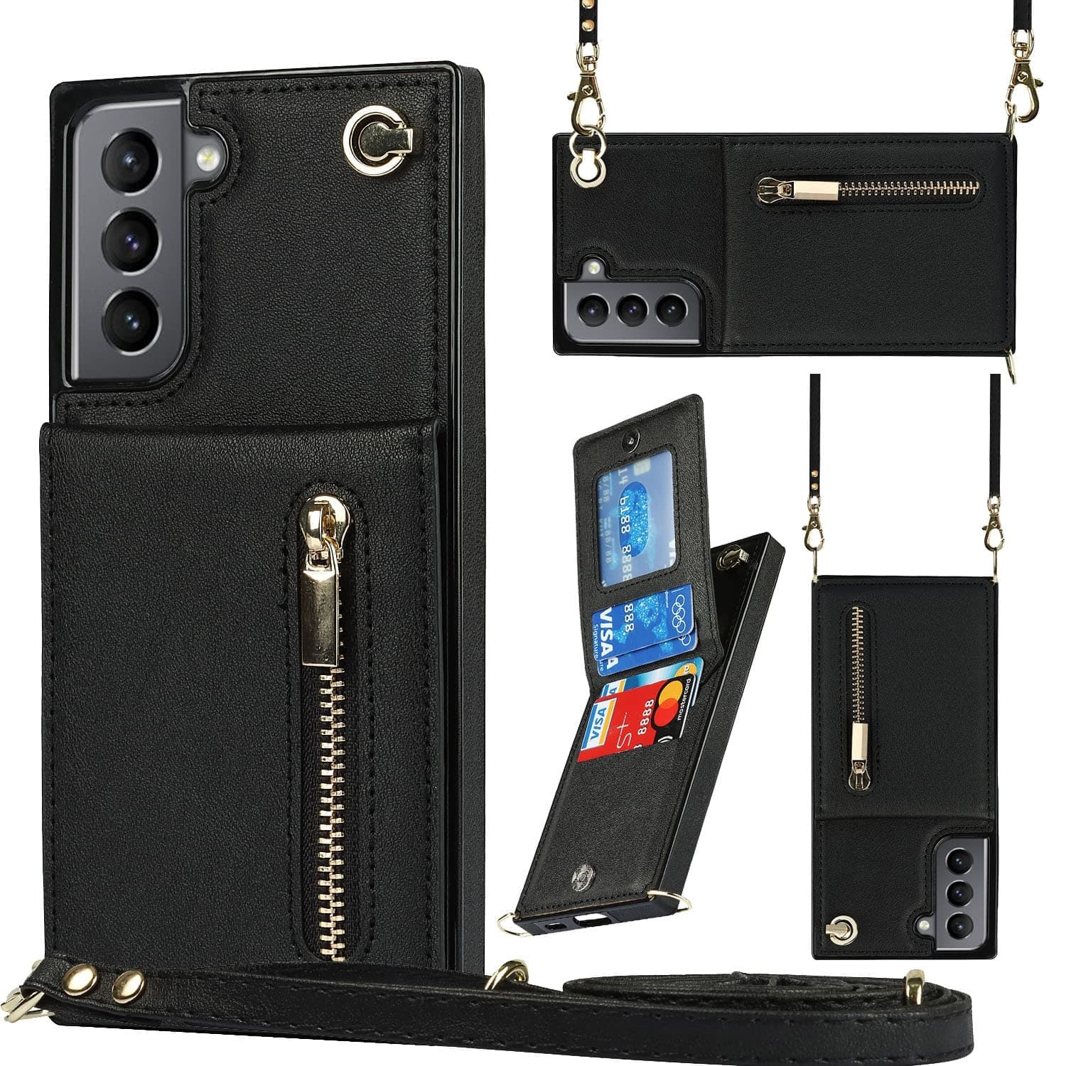 Solidenz Fashion Wallet hoesje met koord Samsung S23 - Zwart