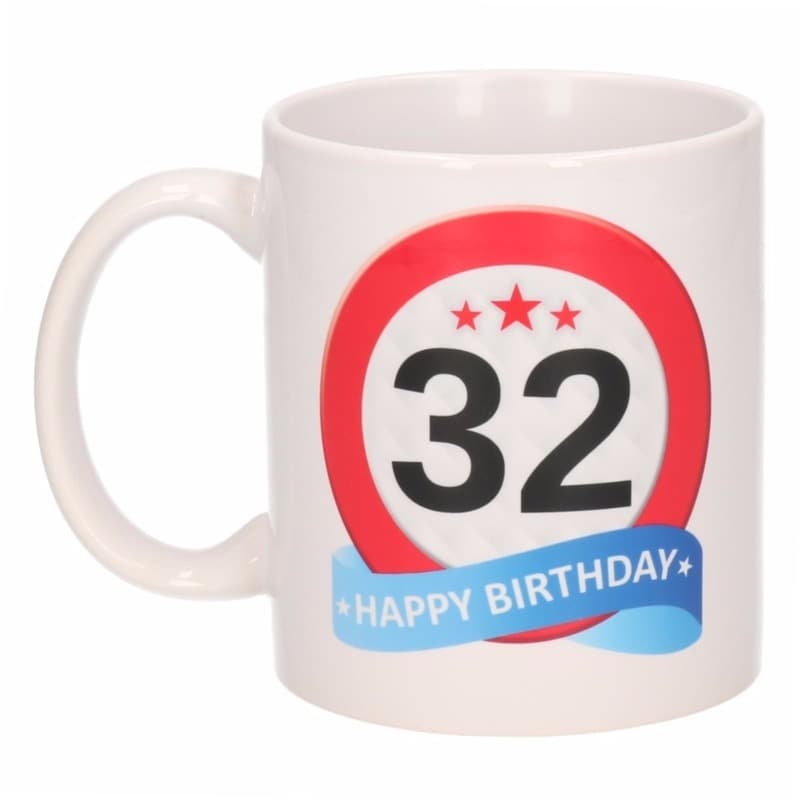 32 jaar Verjaardag koffiemok - cadeau beker - stopbord print -