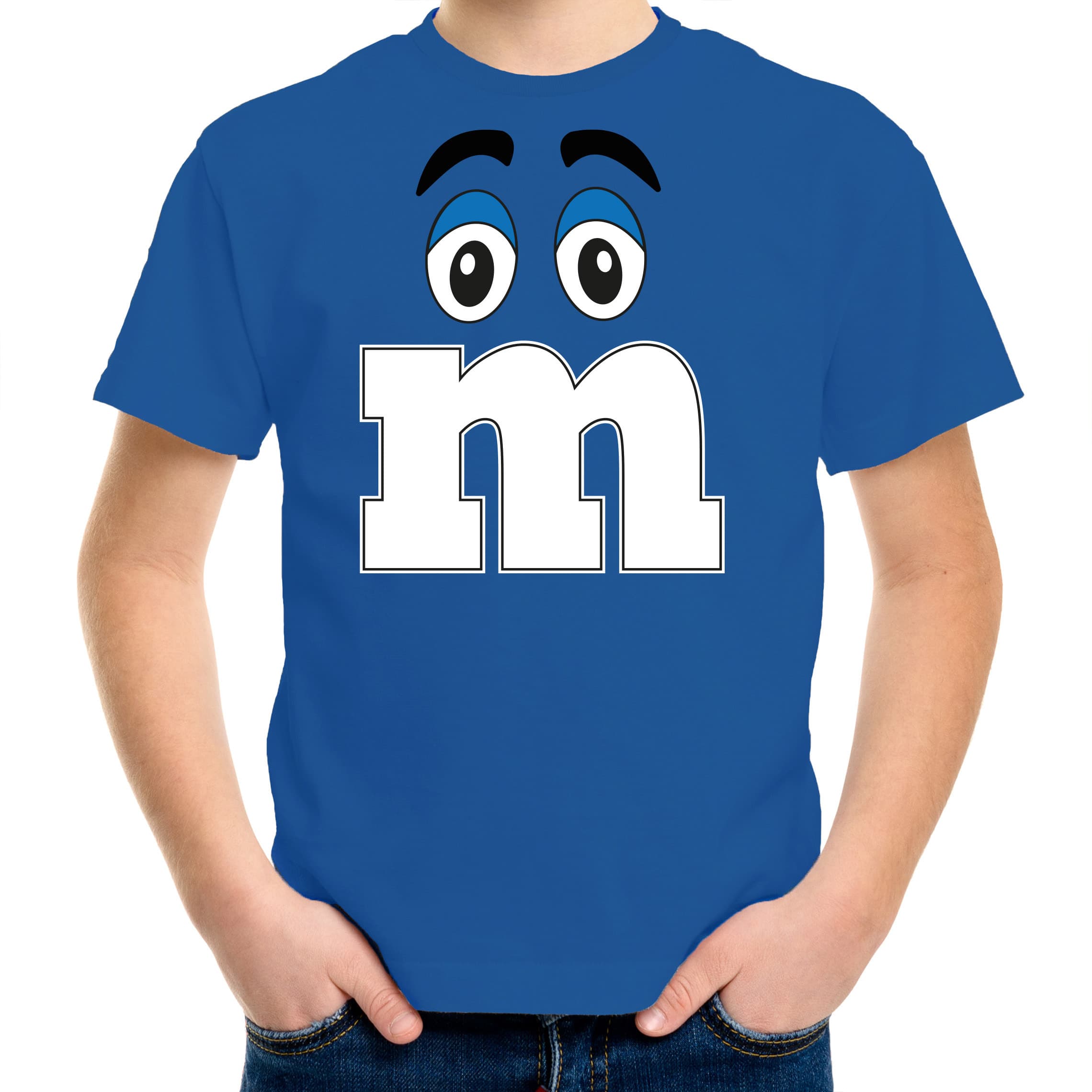 Bellatio Decorations verkleed t-shirt M voor kinderen - blauw - jongen? - carnaval/themafeest kostuum L (140-152) -