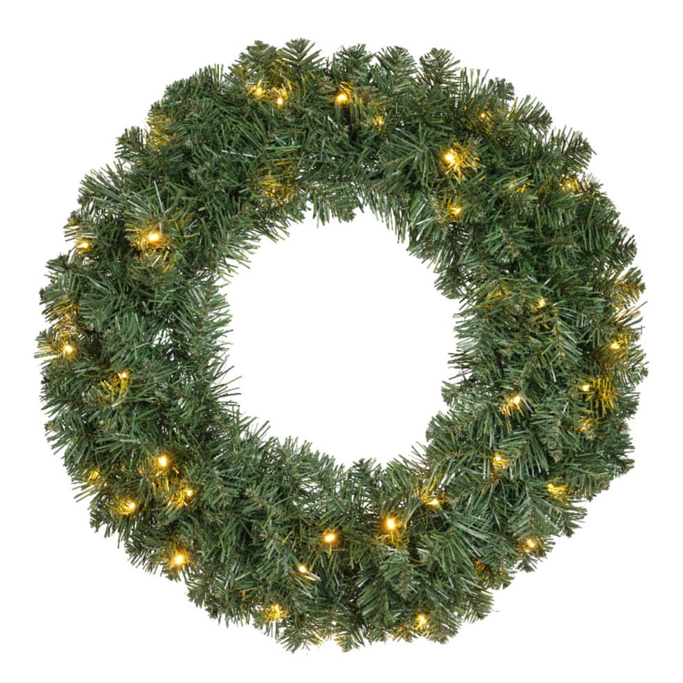Decoris Kerstkrans - groen - warm witte verlichting - timer - 60 cm -