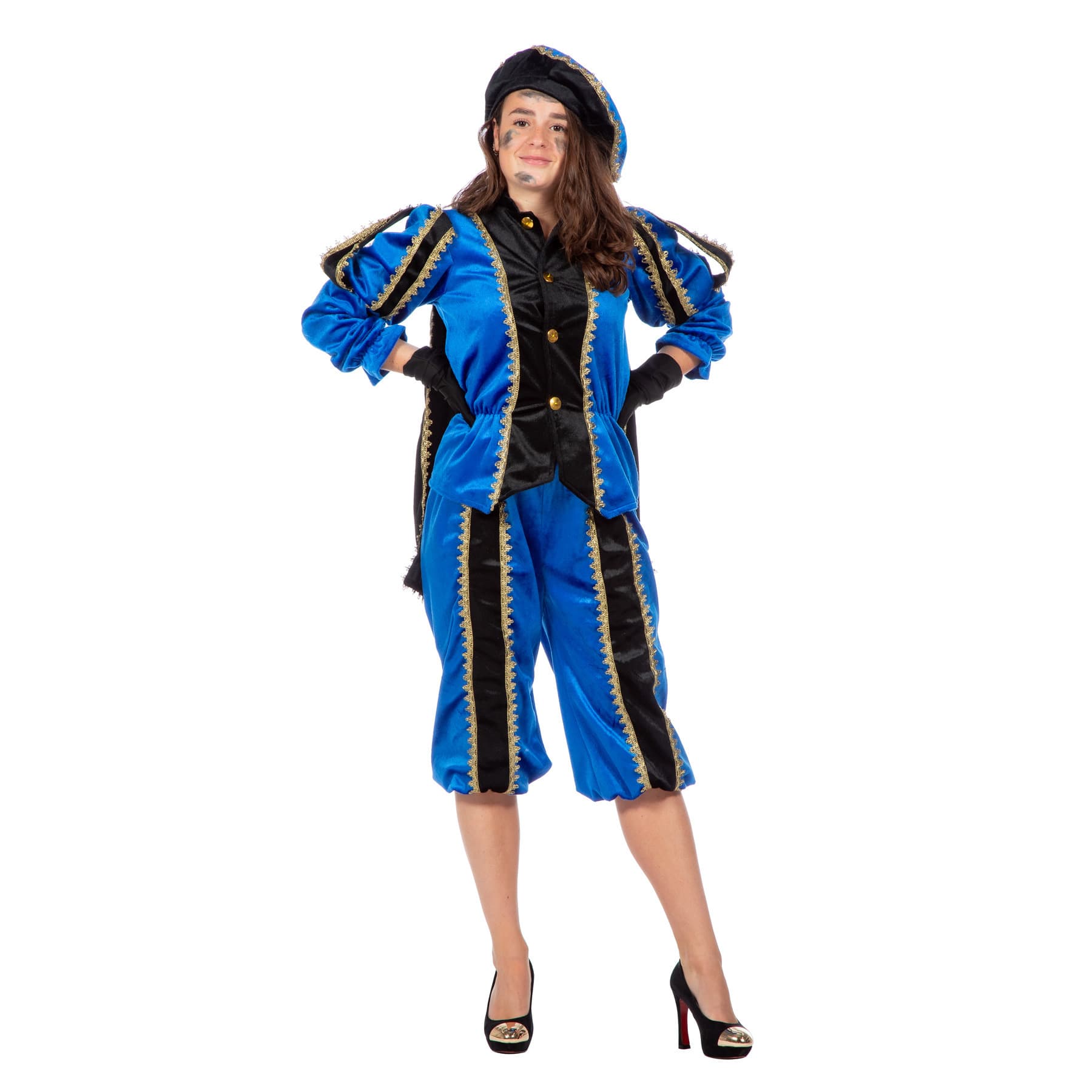 Pietenpak roetveeg Piet - blauw - pieten verkleed kostuum 58 (2XL/3XL) -