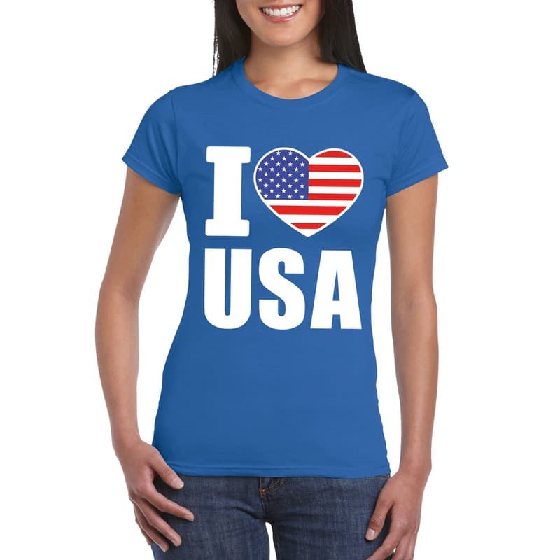 USA Amerika supporters kleding t-shirt - dames - blauw - met print L -