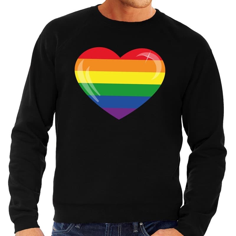 Gay pride regenboog hart sweater zwart voor heren