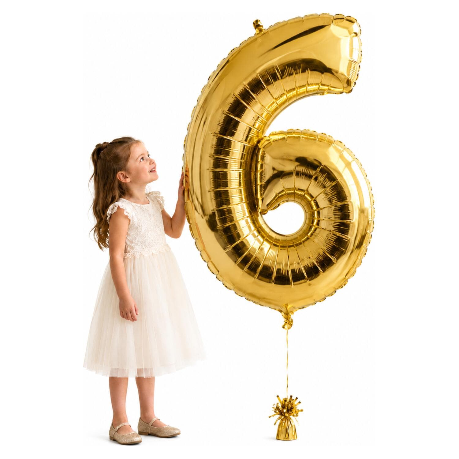 Cijfer ballon 6 - goudkleurig - leeftijd - 7e jaar - folie ballonnen - verjaardag en jubileum versie