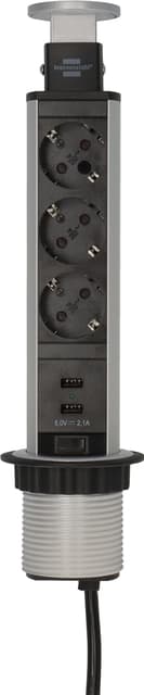Stekkerdoos Brennenstuhl toren 3vdig incl 2 USB 2 meter zwart/zilver