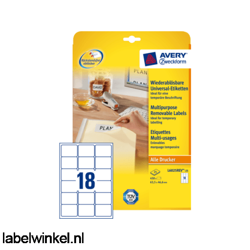 Etiket Avery L6025REV-25 63.5x46.6mm wit 450 stuks