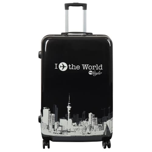 Large suitcase – Hard-shell suitcase with New York City motif – Black – Exclusive lightweight suitcase