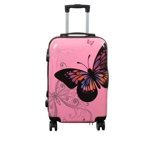 Cabin suitcase - Hard-shell lightweight suitcase - Trolley with motif - Butterfly pink